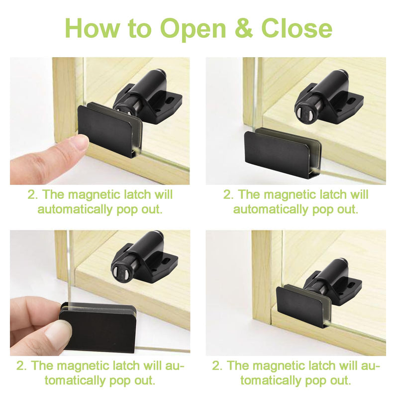 Glass Door Magnetic Catch Closures, 4 Set Push Open Single Glass Door Magnetic Touch Latchs with Adjustable Cabinet Clamp, Fit for 3-6mm Free-Swinging Glass Door (Black) 4 Set,3-6mm Single-Black - NewNest Australia