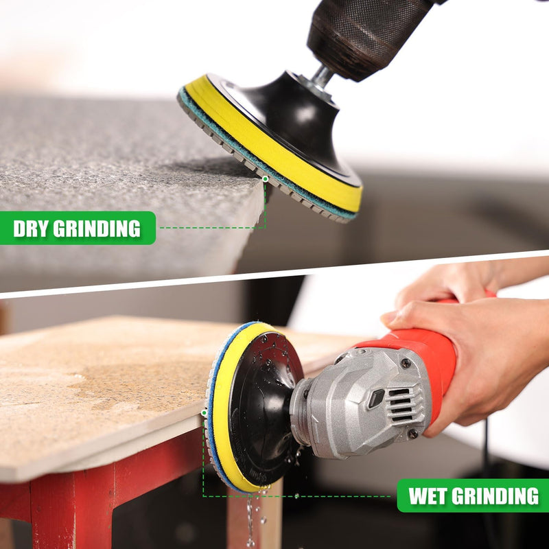 4 Inch Diamond Polishing Pads with 5/8’’-11 Backer Pad, 12PCS Wet/Dry Granite Stone Polish Pad Kit for Drill, Grinder, Polisher, 50-6000 Grit Polishing Pad for Concrete Marble Rock Countertop Quartz 4 Inch 50-6000 Grit