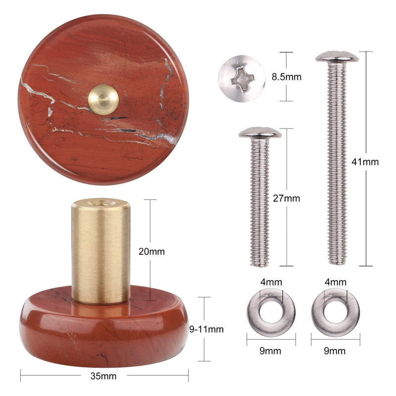 mookaitedecor Set of 4 Red Jasper Crystal Drawer Knobs with Screws, Round Shape Healing Stone Decorative Cabinet Pulls Handles for Dresser Home Office