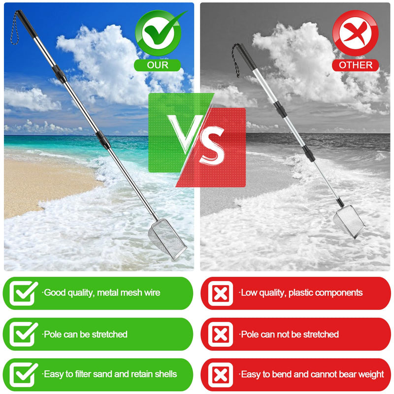 POILKMNI New Upgraded 2 Pcs Shark Tooth Sifter, Beach Sand Sifter, Sand Scoop Shell Scooper for Beach Scoop Shovel Sifter Tool for Picking Up Shells, Shark Tooth Sifter Dipper Silver
