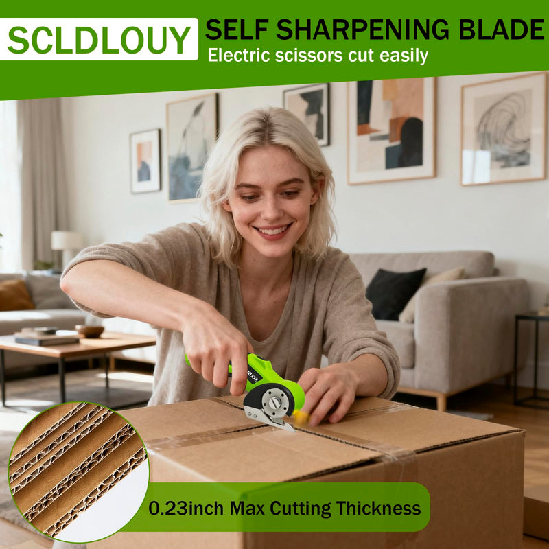 High-Speed Cardboard Cutter, Cordless Rechargeable Electric Scissors with Safety Lock and LED Light, Rotating Blade for Cardboard Fabric Carpet (green) Green
