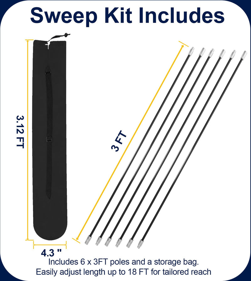 18FT Fiberglass Chimney Cleaning Rod Kit, 1/4" NPT Fittings for Cleaning Straight Chimney Pipes and Flue, 3FT * 6Pcs(Without Brush) 18FT