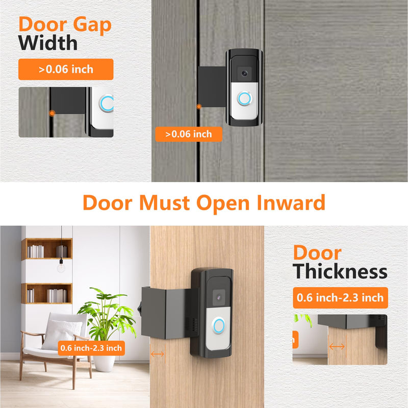 Anti-Theft Ring/Camera Video Doorbell Mount, Doorbell Door Bracket No Drilling Compatible with Ring Video Doorbell 2/ (2020 Release)/ Battery Doorbell Plus/Pro for Houses, Apartments, Rentals (Black) Black