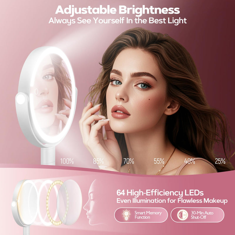 Makeup Mirror with Lights, 30X Magnifying & Height Adjustable, Lighted Magnifying Mirror with 3 Light Modes and Stepless Dimming, Vanity Mirrors for Bathroom, Birthday Gift for Women, White Withe