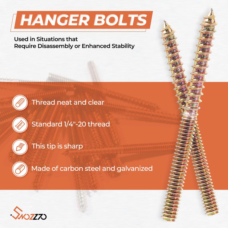 16PCS 1/4"-20 x 3" Hanger Bolts Kit & 1PCS 1/4"-20 Hanger Bolt Driver with 1/4 Hex Shank,Double-Headed Screws,Self-Tapping Screw,Wood Dowel Screw,Suitable for Assembling Furniture 1/4-20"x3"-16PCS