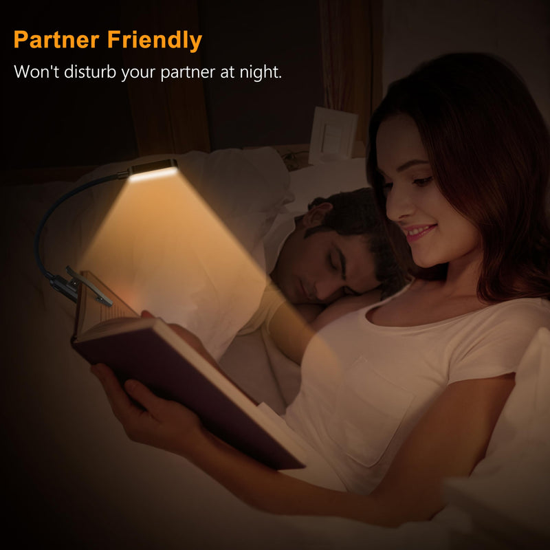 Gritin 16 LED Rechargeable Book Light for Reading in Bed- Eye Caring 3 Color Temperatures, Stepless Dimming Brightness, 80 Hrs Runtime, Lightweight Flexible Clip on Book Light for Book Lovers Black