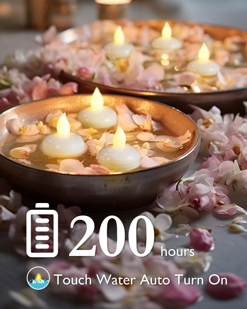 Homemory 24 Pack Waterproof Flameless Floating Tealights, Warm White Battery Flickering LED Tea Lights Candles - Wedding, Party, Centerpiece, Pool & SPA Warm White (24Pack)