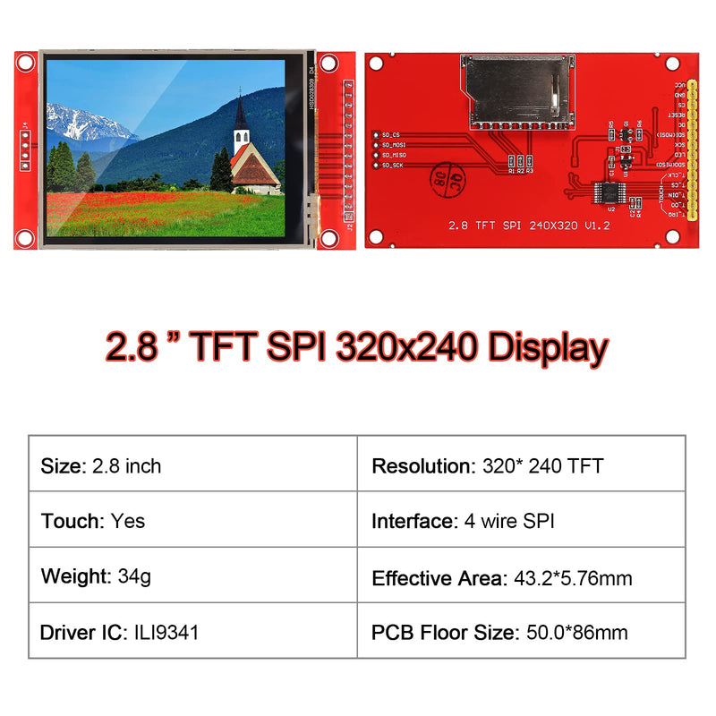 DIANN 2.8" ILI9341 SPI TFT LCD Display Touch Panel 320x240 TFT LCD Touch Screen Shield 5V/3.3V STM32 Display Module SPI Serial with Touch Pen 2.8"
