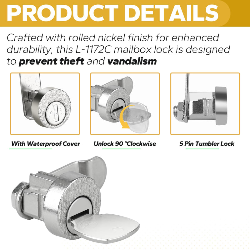 Mailbox Lock with Key, L-1172C National Mailbox Lock Heavy-Duty Cam Accessories for C9100/C9200 L C7120 USPS Mail Box Locks and Keys, Mailbox Key Locks with 5 Shaped Locking Tabs (3 Pack) 3 Pack