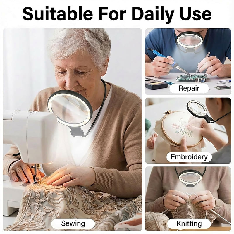 Magnifying Glass with Light - 5.4 in Hands Free Magnifying Glass for Reading, Lighted Magnifying Glass with 30 Led Lights, Flexible Gooseneck Magnifiers for Close Work Reading Sewing Senior