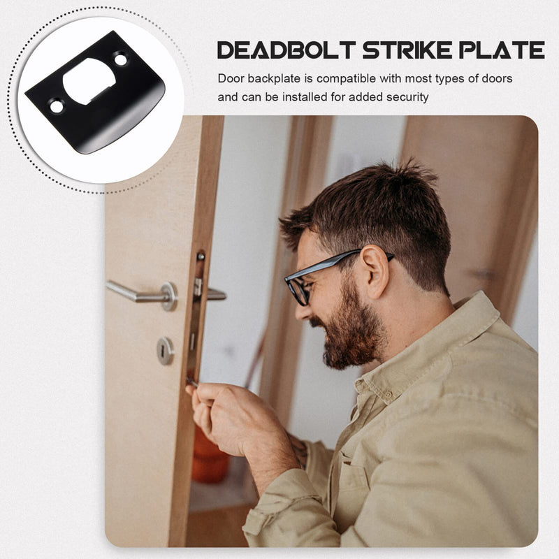 DOITOOL Full Lip Round Corner Deadbolt Strike Plate, 4 Pack Door Strike Plate Black Deadbolt Strike Plate Stainless Steel Deadbolt Covers Door Reinforcement Kit