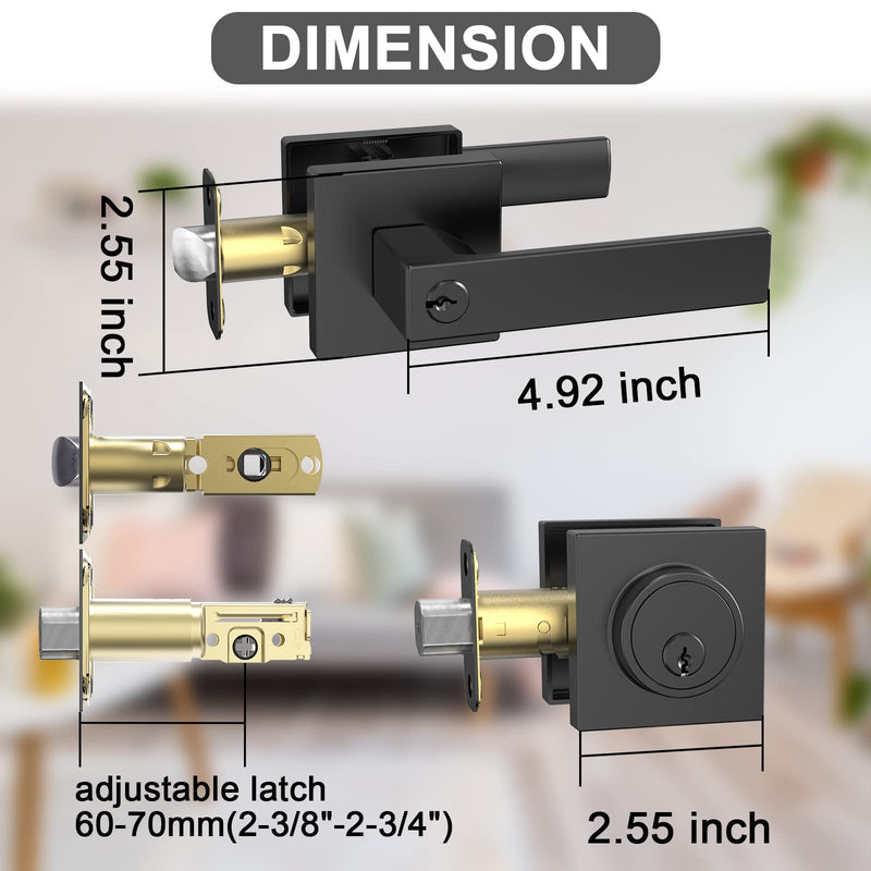 Deadbolt Lock and Door Knob Set,Exterior Door Lock Set, Entry Door Locksets for Front Door Handle with Single Cylinder Deadbolts, 1 Pack Matte Black.