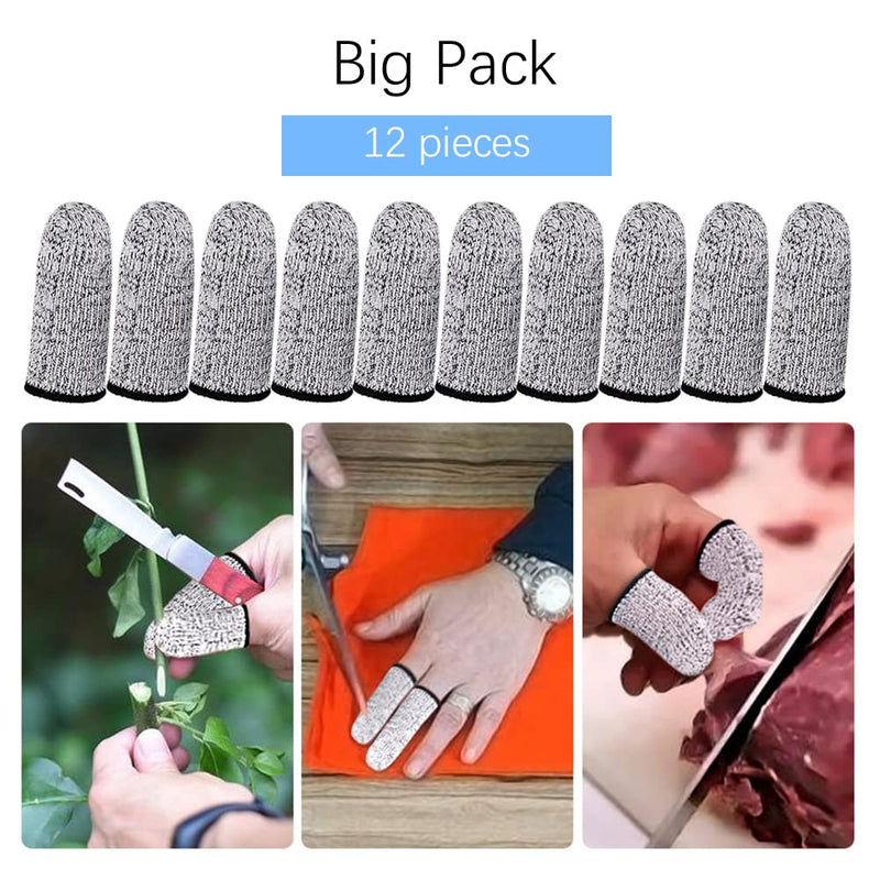 Finger Cots Cut Resistant Protector - Finger Covers for Cuts, Gloves Life Extender, Cut Resistant Finger Protectors for Kitchen, Work, Sculpture, Anti-Slip, Reusable (Gray, 12PK) Gray