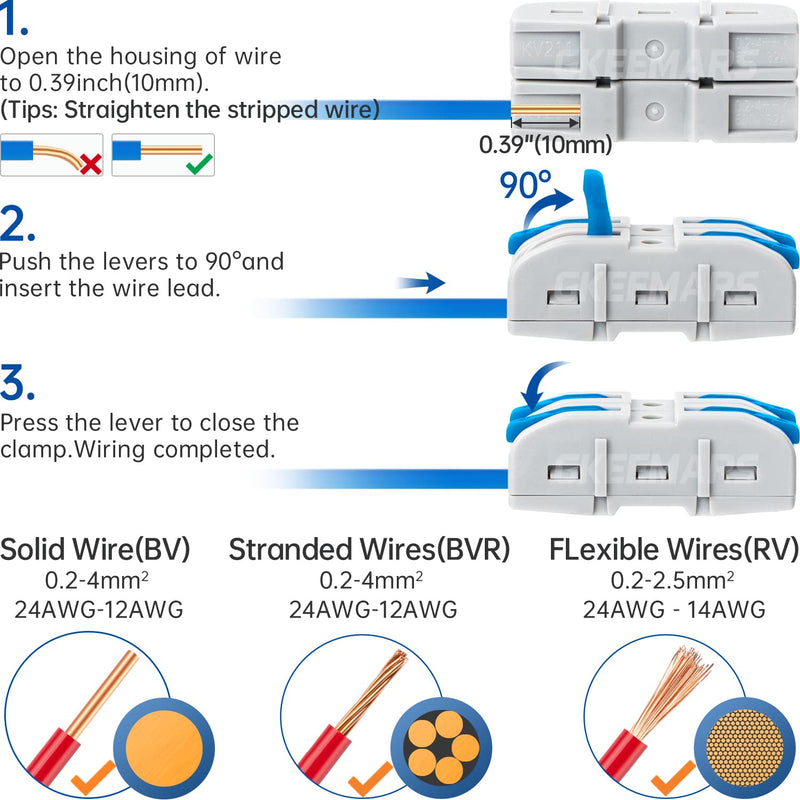 GKEEMARS 50 Pcs Wire Connector, 1 Conductor Compact Wire Splicing Connectors for Circuit Inline 24-12 AWG (Blue)