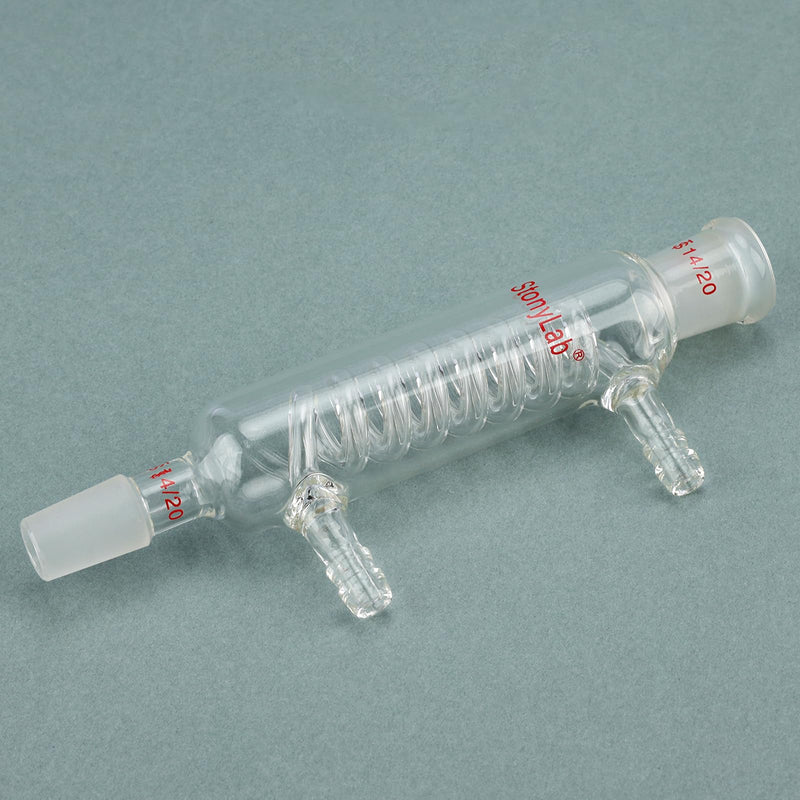 stonylab Graham Condenser, 3.94 inch Small Cooling Path, 14/20 Joint, Laboratory Glassware for Precise Microscale Condensation and Reflux Processes