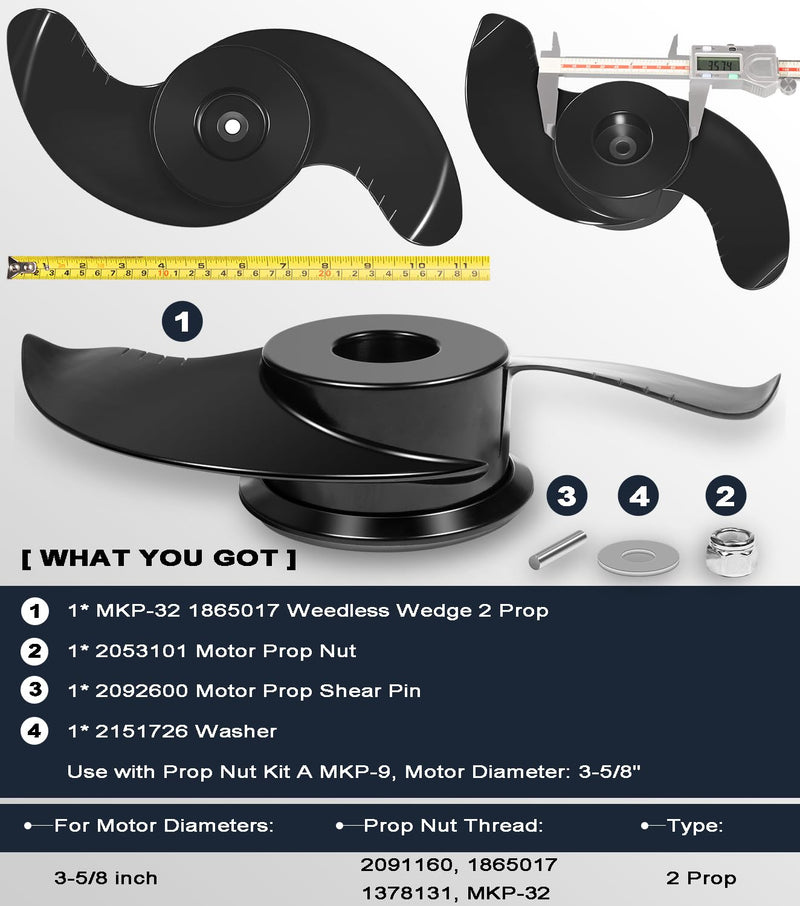 MKP-32 Trolling Motor Propeller Fits For Minn Kota Weedless Wedge 2 Prop, Weedless Wedge Prop Fits 3-5/8" Motor Diameters Trolling Motors, Replace OE# 2091160 1865017 1378131