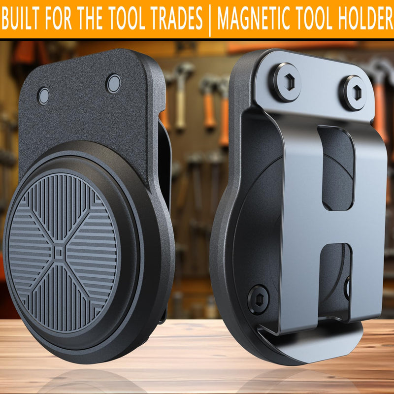 Magnetic Tool Holder | Strong Magnet Clip-On Belt Holster for Wrench, Pliers, Screw Driver, Hammer, Screws, Nails, Sockets, Trowel, Drill Bit, or Any Magnetic Tool and Hardware Holder Black Belt Clip - V1