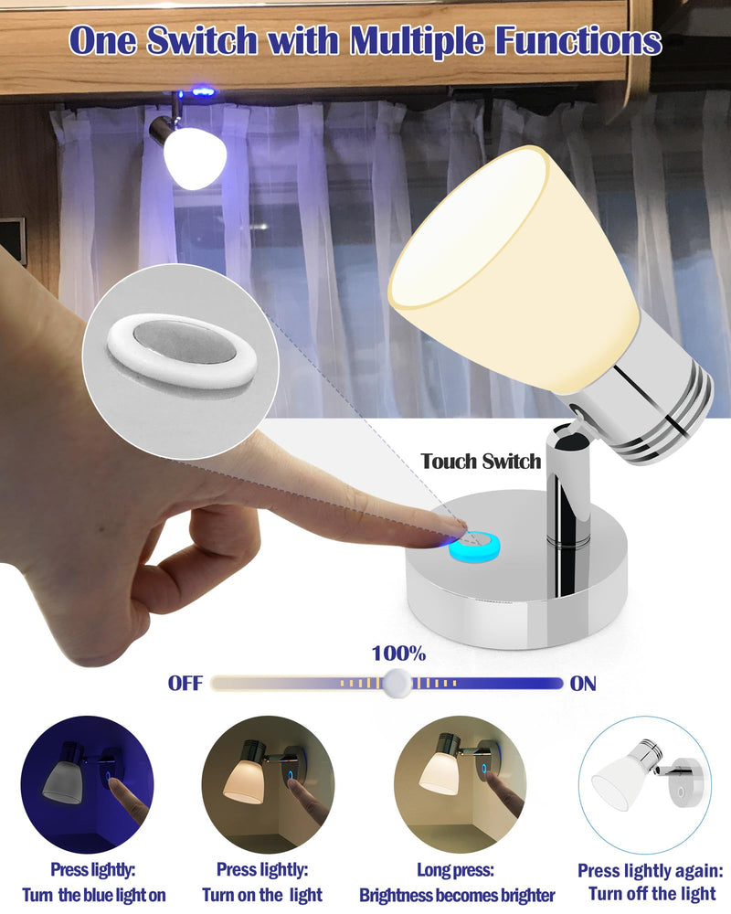 THALASSA Boat Reading Light 12V Interior LED Fixtures RV Reading Lamp Wall Sconce for Marine Caravan Camper Van Motorhome Indoor Lighting with Built-in Touch Dimmer Switch Polished Finish