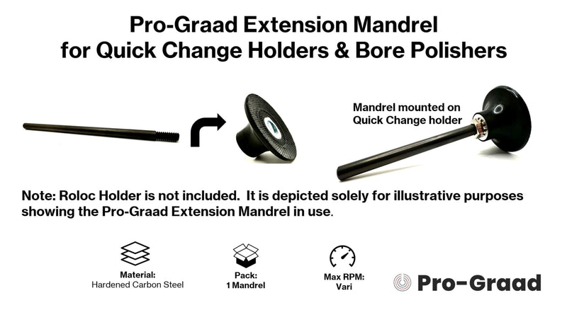 EM-146 6” Extension Shank for Quick Change Disc Pad Holders & Bore Polishers, 1/4" Shank Mandrel x 6" Overall Length, 1/4"-20 Thread Size, Compatible with Roloc, Roll Lock, TR, TS Holders EM-146 6" Overall Length