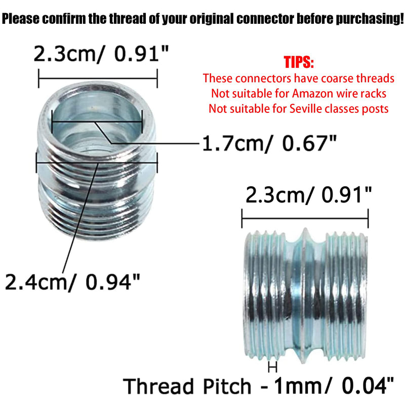 HOWDIA 1"/25.4mm Diameter Connectors for Coarse Thread 0.047"/ 1.2mm Thick Wire Shelving Parts, Wire Shelf Unit Accessories Replacement, Post Extension Kit for Wire Storage Shelves Metal Rack, 4 Pack