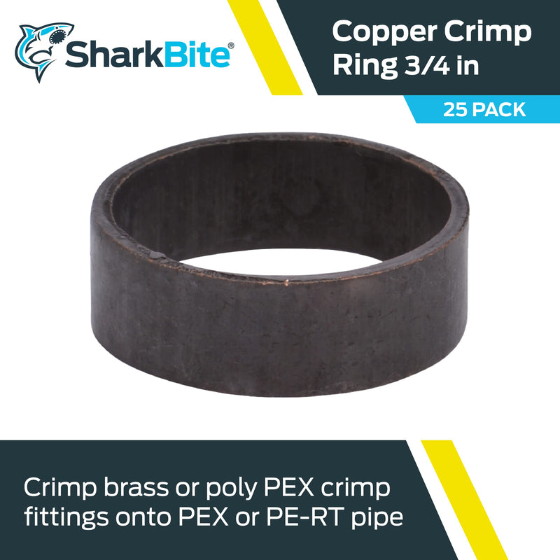 SharkBite 3/4 Inch Copper Crimp Rings, Pack of 25, PEX Pipe, PE-RT, 23103CP25 3/4 in., 25 Pack