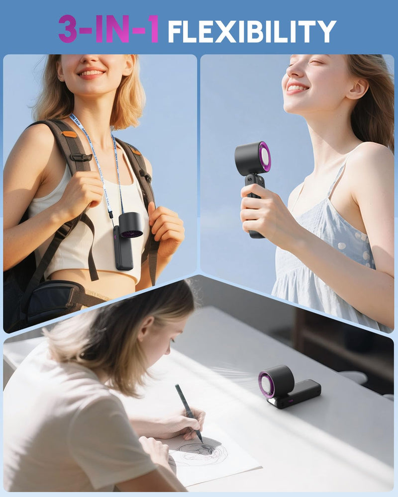 GVY Portable Handheld Fan,1-100 Speed Settings, [Up to 24H Cooling] 4000mAH Rechargeable Battery| Mini Personal Fan for Travel, Beach, Camping| Gifts for Women/Girls (Gray) Dark Grey