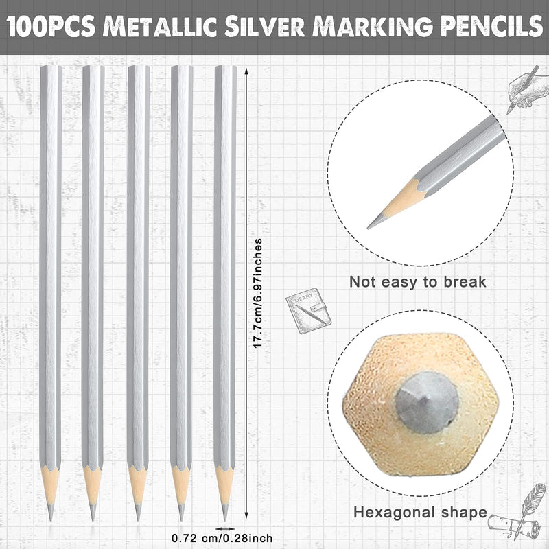 100 Pieces Welding Marking Pencils Metallic Welders Pencil for Metal Construction Worker Woodworking Welding Marking Tools Supplies for Welders, 7 Inches (Silver) Silver