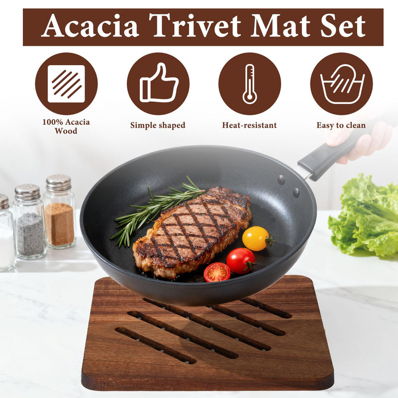 4 Pcs Acacia Trivet Mat Set 5.8inch 7inch Thicken Acacia Wood Hot Pads Trivets Heat Resistant Pads for Hot Dishes Pot Bowl Teapot, 2 Square 2 Round
