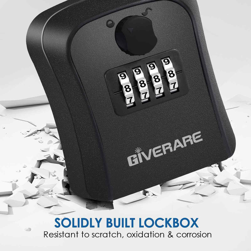 GIVERARE Key Lock Box, 4 Digits Combination Lockbox Wall Mount Outside, Waterproof Outdoor Key Hider for House Key Storage, Resettable Code Safe Security Password Boxes with Mounting Kit-Black 1 Pack Black-S