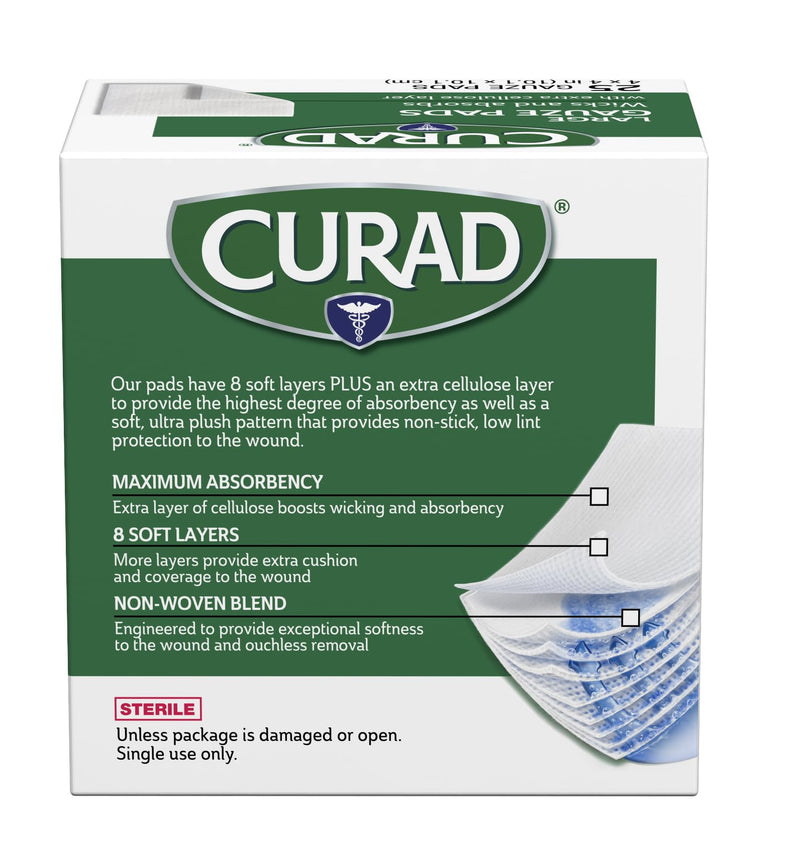 Curad Pro-Gauze Sterile Pads, 4" x, 4", 25 Count (Packaging May Vary)