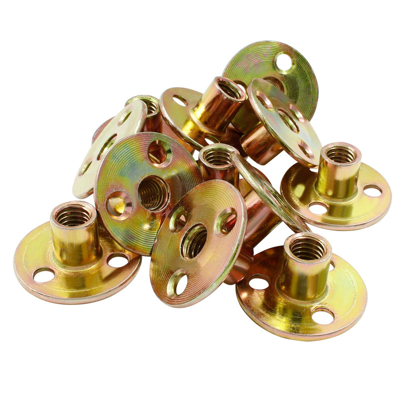 Hordion 12Pcs 3/8"-16 Carbon Steel T Nuts, Round Base Plate Nut, Furniture Hardware Flange Insert Female Thread