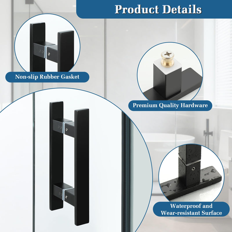 Alise 6" Shower Door Handle,Sliding Door Handles,Push Pull Glass Door Handle, Square Back to Back Shower Doors Handle, SUS304 Stainless Steel Shower Doors Hardware Replacement,Matte Black 6 Inch