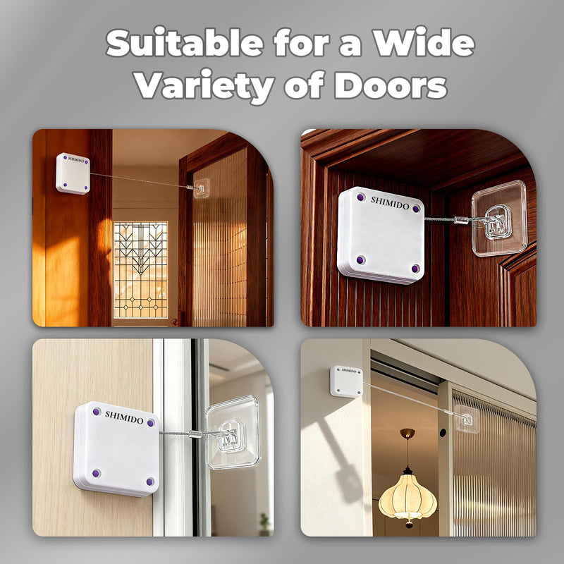 SHIMIDO Upgraded Retractable Automatic Door Closer - Tool-Free Installation, Powerful 3.5lb Pull Shuts Doors Completely - Compact Universal Fit for Screen, Sliding & Almost All Doors (4 Pack White) 4 Pack White