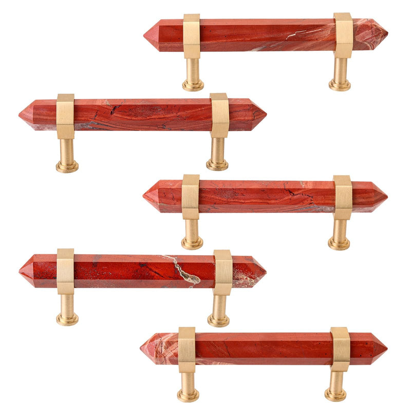 Sportmusies 2pcs Brushed Brass with Red Jasper Pull Knobs with Screws