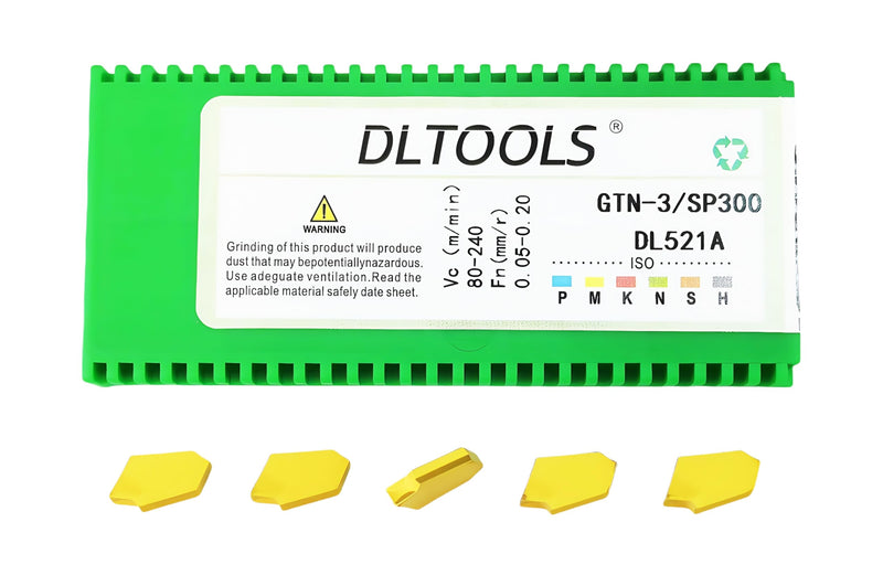 DLTOOLS Industrial GTN-3(SP300) CVD Coated(Yellow) CNC Grooving Carbide Inserts Cutting Tools for Steel,10pcs GTN-3(SP300) CVD Coated(Yellow)
