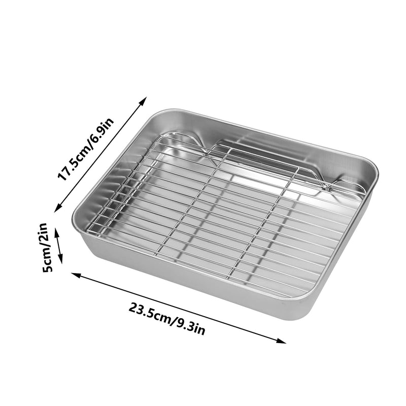 Roasting Pan, Rectangular Baking Pan and Rack Stainless Steel Easy for Cooking Baking(23.5 * 17.5 * 5CM) 23.5*17.5*5CM