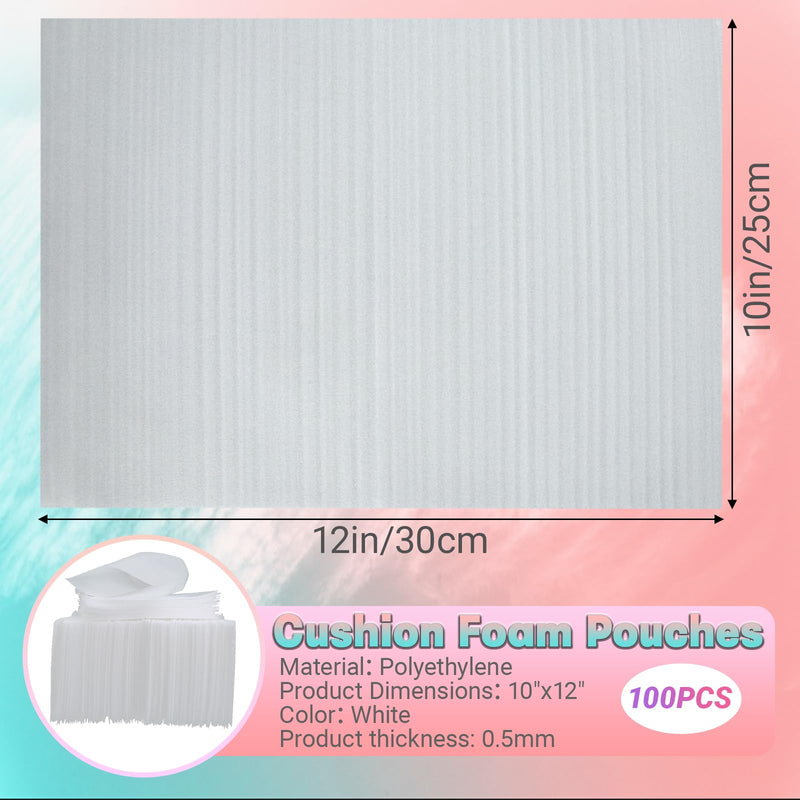 100 Pack Cushion Foam Pouches and Sheets Moving Supplies, 10X12 inch Moving Foam Wrap Pouches, Packing Supplies for Storage and Shipping, Protect mug, Cup, Glasses, China, and Dishes(0.04" Thickness) 100P10X12"-0.04T