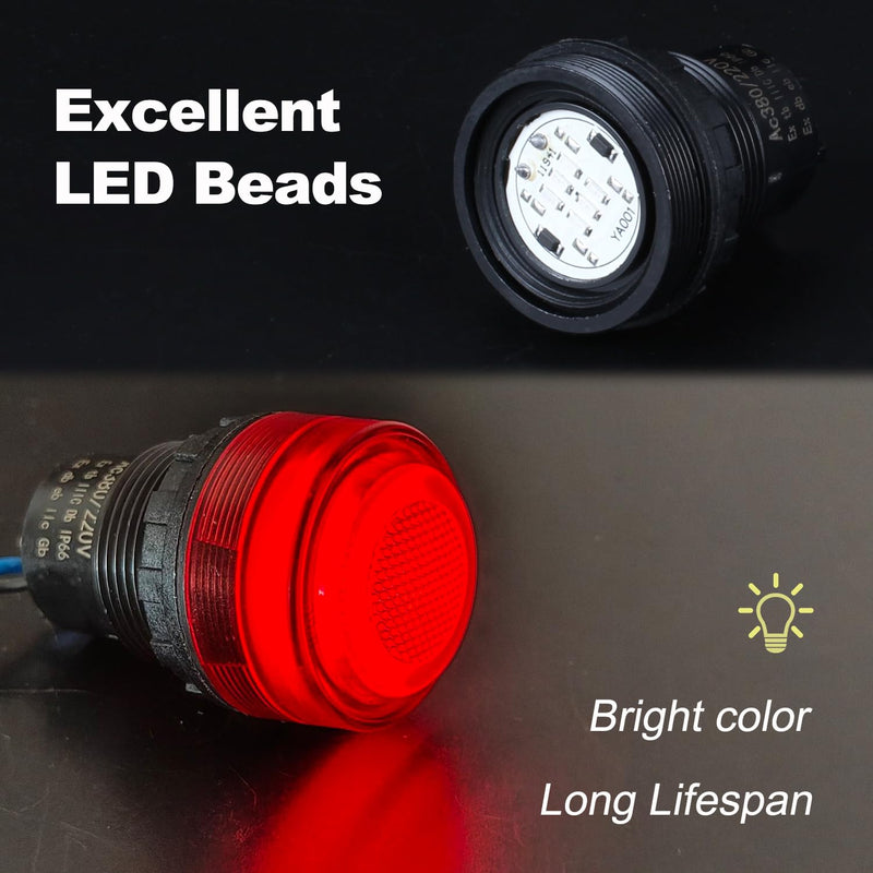 2Pcs 30mm Anti-Vandal and Anti-Corrosion Power Signal Indicator Light 110V 220V 380V AC 1.18" mounting Hole Size (Red) Red 110-380V