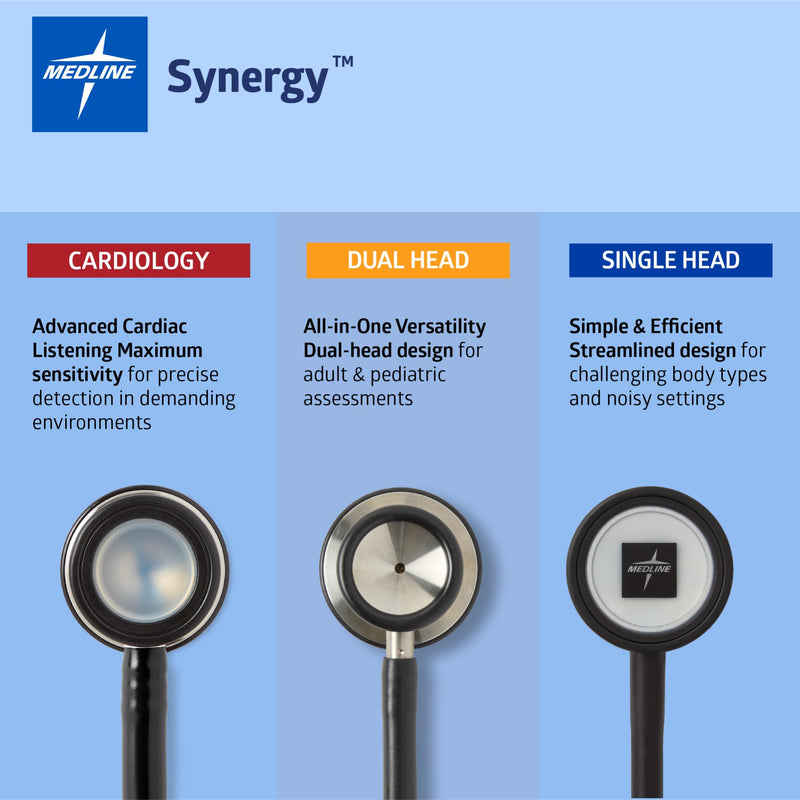Medline Synergy Dual Frequency Stethoscope, Dual Head, Black
