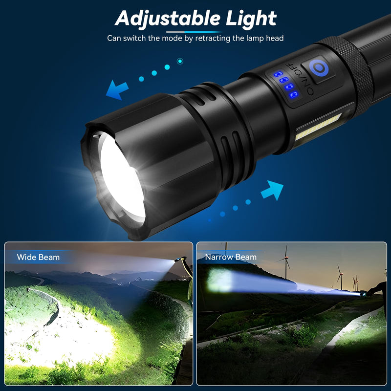 Flashlight LED Rechargeable Flashlights High Lumens, 99,000 LM Super Bright Powerful Flashlight, High Powered Flash Lights Waterproof Handheld Flashlights for Home Camping Hiking(2 Pack)