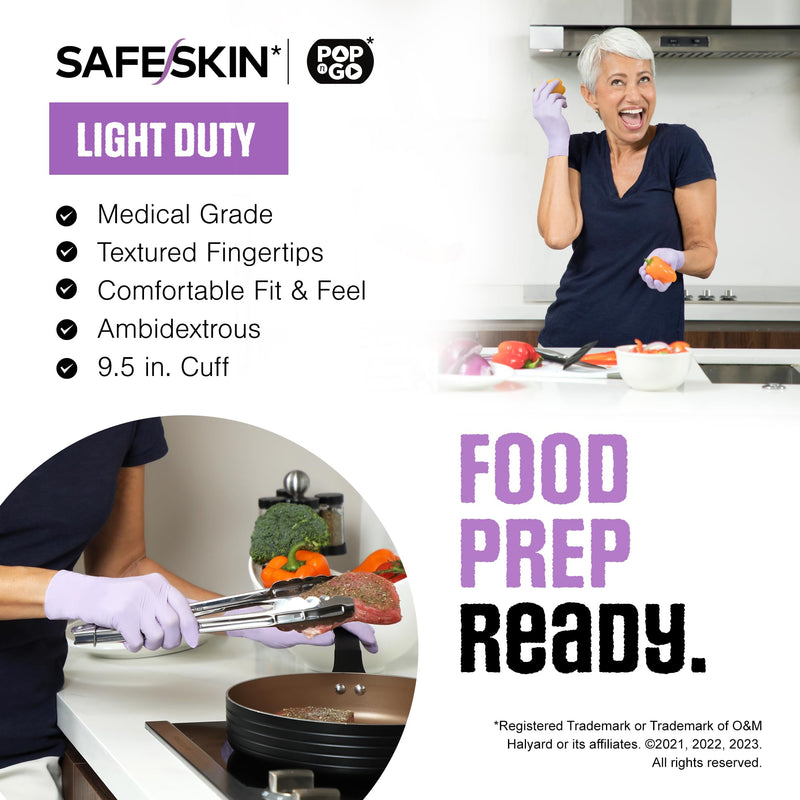 SAFESKIN Disposable Nitrile Gloves in POP-N-GO Pack of 50 or 200 Powder Free - Hair, Cleaning, Medical Use, Food Handling Medium (Pack of 50)
