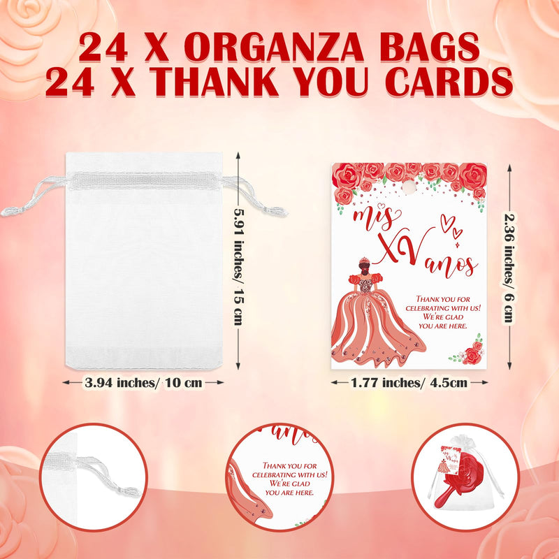 Sintuff 24 Set Rose Compact Mirrors Bulk Quinceanera Wedding Party Favors for Guests Rose Design Compact Mirrors Thank You Cards with White Organza Bags for 15 Birthday Wedding Party Favors(Red) Red