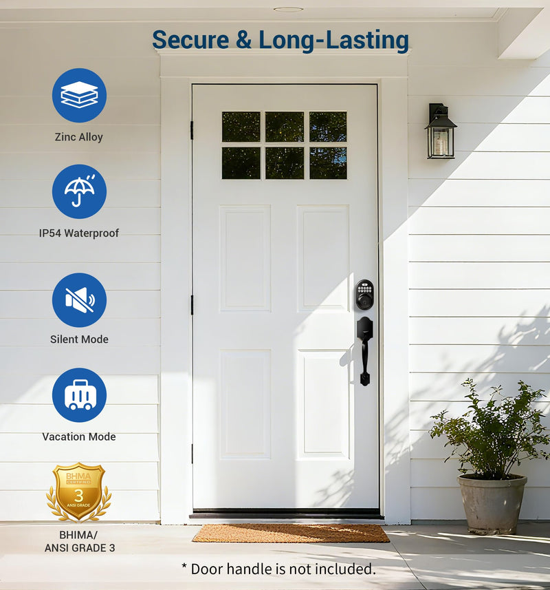 Veise Keyless Entry Door Lock, Electronic Keypad Deadbolt, Keyed Entry, Auto Lock, Anti-Peeking Password, Back Lit & Easy Installation Design, Matte Black
