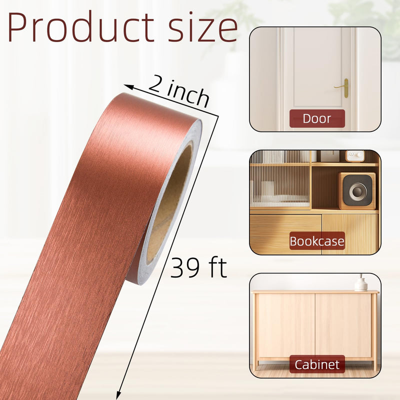 Self-Adhesive Mirror Frame Sticker, 2 Inch X 39 Ft Metal Mirror Trim Peel and Stick Border Tape, Waterproof Wall Border Decorative Tape for Home Kitchen, Bathroom, Fireplace (Reddish Brown) Reddish Brown