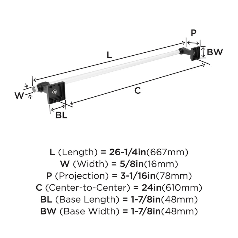 Amerock BH36064CMB | Clear/Matte Black Towel Bar | 24 inch (610 mm) Center-to-Center Towel Rack | Glacio | Bathroom Towel Holder | Bathroom Hardware | Bath Accessories