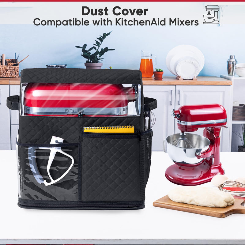 BAGSPRITE Stand Mixer Cover with Detachable Appliance Sliders Base Compatible with KitchenAid Mixer-Storage Bag for 6/7/8 Quart with Pockets for Kitchen Aid Accessories and Attachments Black Fit for 6 - 8 Quart
