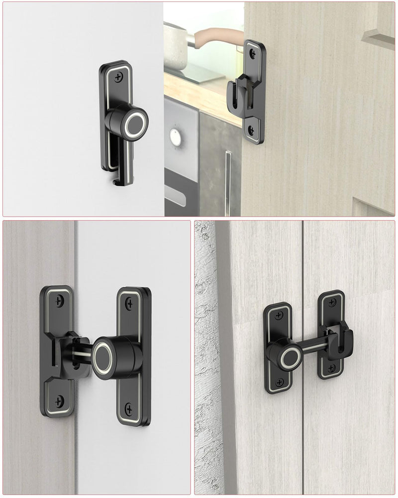 Heavy Duty Gate Latches 90 Degree Right Angle Barn Door Lock, Anti-Theft Sliding Door Lock Latch for Wooden Fence Garden Bathroom Outdoor Garage Window Include Screw (Luminous Black - 2 Pack) Luminous Black - 2 Pack