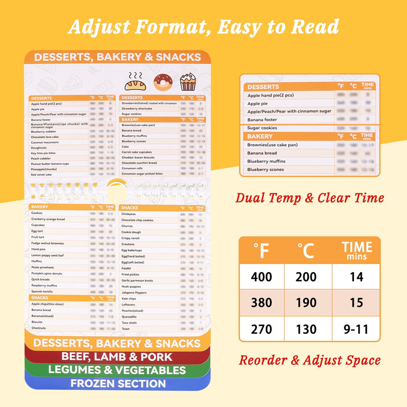 270+ Foods Air Fryer Cooking Guide Magnetic, Air Fryer Cheat Sheet Magnets Cooking Guide Booklet, Air Fryer Accessories for Air Fryer Cooking Guide Flip Chart, Air Fryer Temp and Time Chart