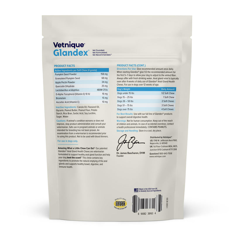 Vetnique Glandex Anal Gland Soft Chew Treats with Pumpkin for Dogs Digestive Enzymes, Probiotics Fiber Supplement for Dogs Boot the Scoot (30ct, Peanut Butter Chews) 30ct