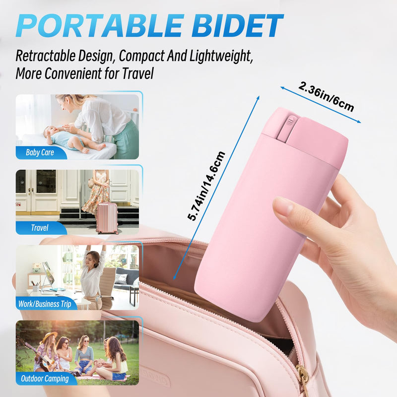 Portable Bidet for Travel, Floranest Rechargeable Electric Travel Bidet Sprayer with Adaptor, Ideal for Travel, Camping and Home Use, Delivering Powerful Cleaning Performance Pink